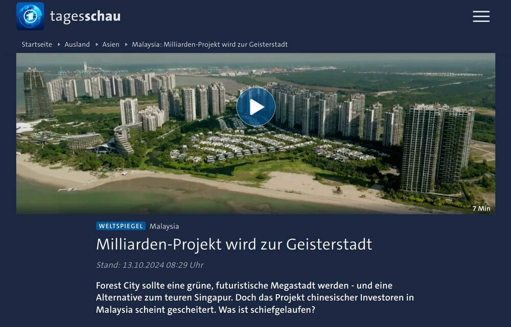 Screenshot Tagesschau: Milliarden-Projekt wird zur Geisterstadt